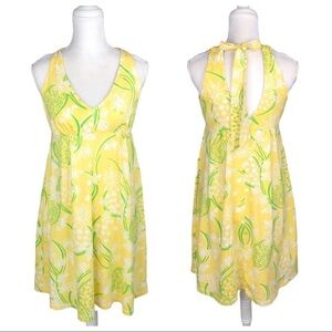 Lilly Pulitzer yellow green white knit tank dress Noella small halter open back